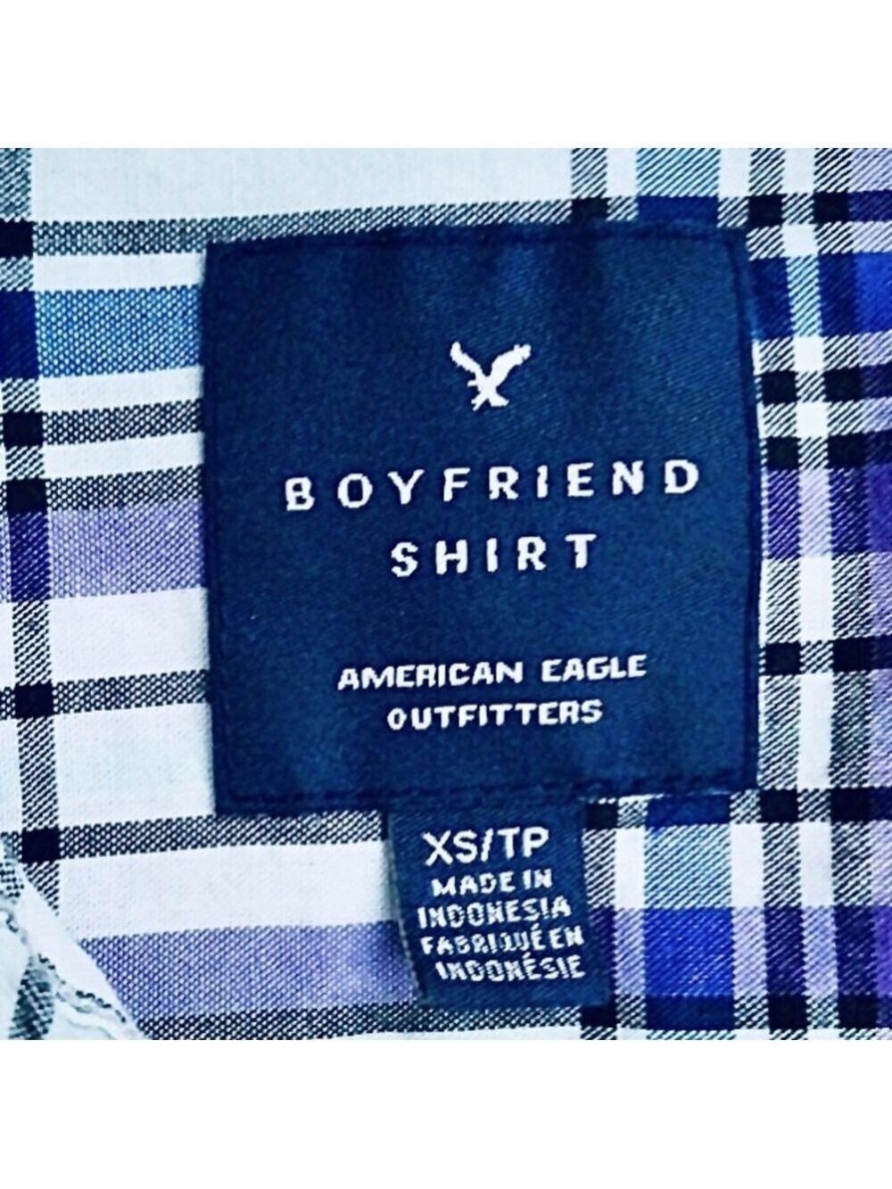 American Eagle Teal Purple And Blue Plaid Boyfriend Button Down Shirt - Picture 6 of 6